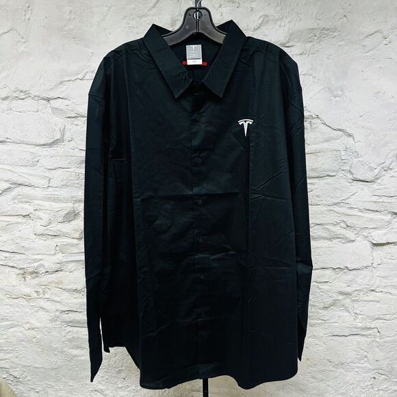 NWOT Tesla Men’s Black Cotton Button Up Shirt Logo Employee 3XL XXXL - Picture 1 of 5
